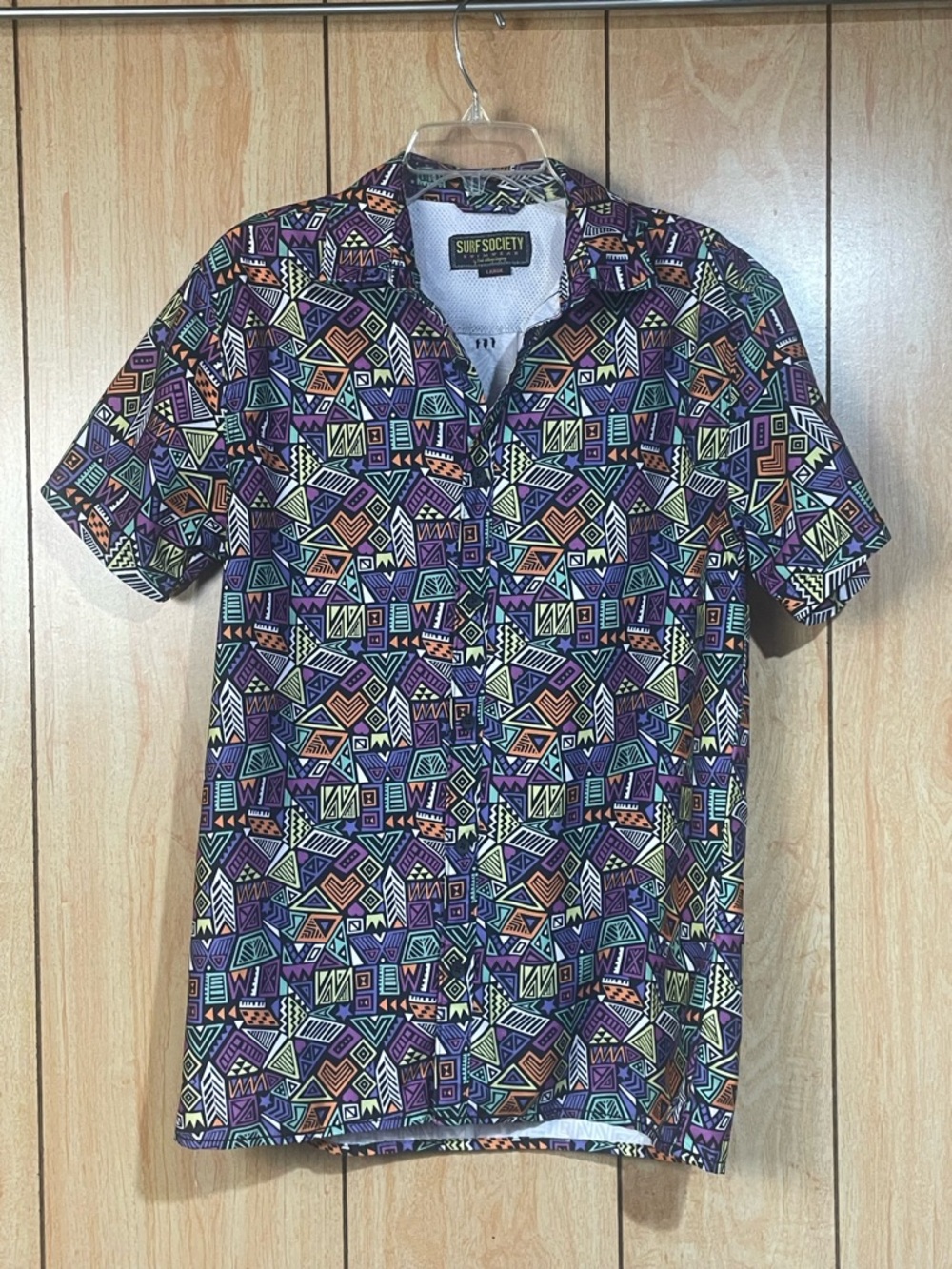 Surf Society Men's Short-Sleeve Geometric Print Shirt-Swim SZ-L